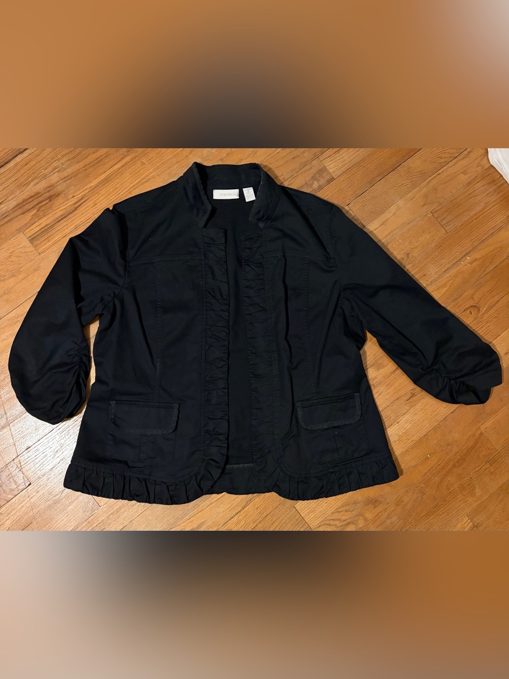 Chico's Black Ruffle-Trim Open Front Jacket